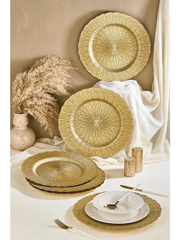 Lora Bianca Victorian 6'Lı Gold Cam Supla Tabak Seti 32 CM