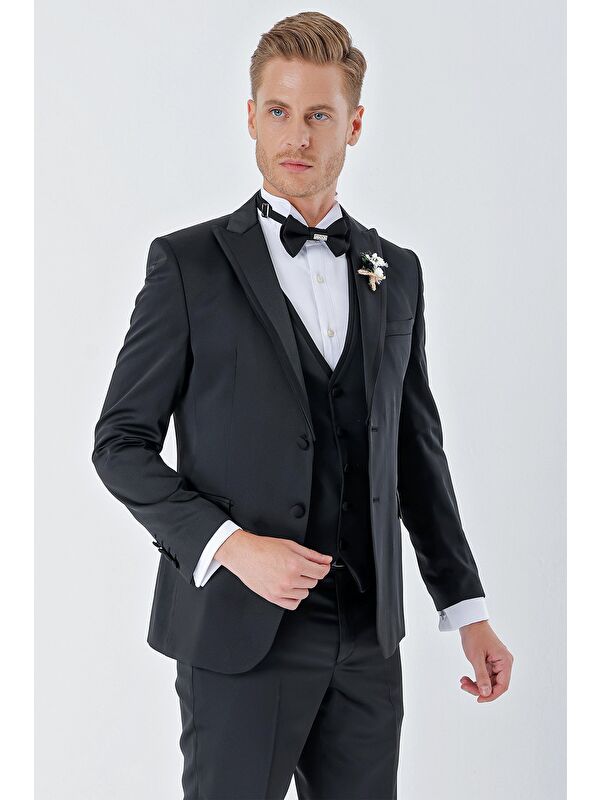 İMZA Çıkarılabilir Kırlangıç Yaka 6 Drop Slim Fit Smokin Damatlık Takım 1001230213