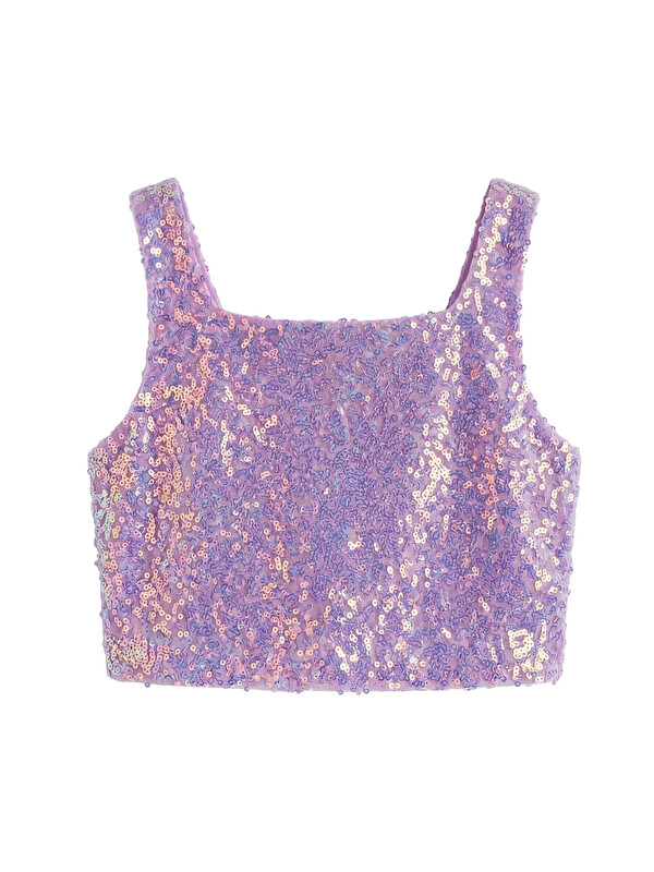 Le Mabelle Lila  Kare Yakalı Pullu Kız Çocuk Kolsuz Crop Bluz - Cintia