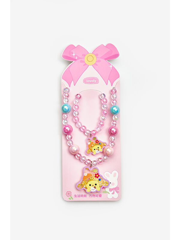 Le Mabelle Pembe  Pompomourin Figürlü Kız Çocuk Kolye ve Bileklik Set
