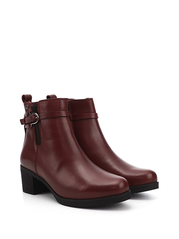 Gonderi(r) Kahverengi Gonderi(r) Hakiki Deri Topuklu Fermuarlı Kadın Bot