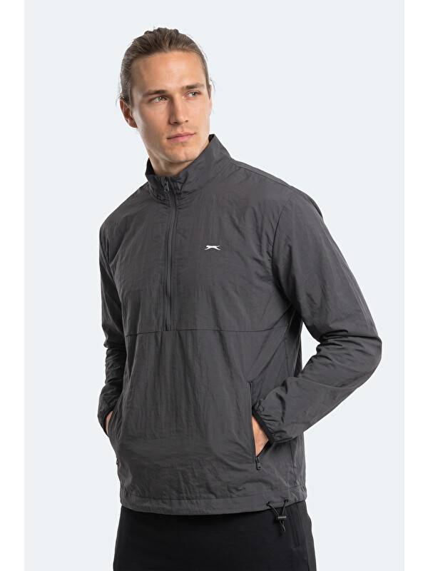 SLAZENGER RECKON Erkek Dik Yaka Fermuarlı Koyu Gri Yağmurluk