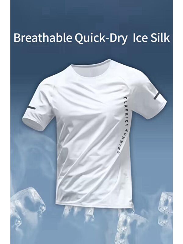 Oksit Classic Running Ice Silk Erkek Sporcu Tişört Nefes Alabilir Hızlı Kuruyan Koşu ve Fitness Tişörtü