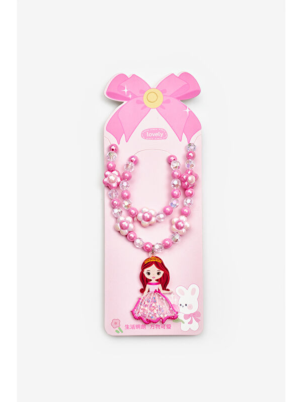 Le Mabelle Pembe Prenses Figürlü Kız Çocuk Kolye ve Bileklik Set