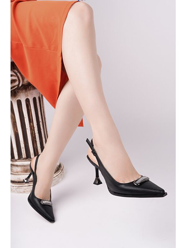 HEELS Arkası Açık Toka Detaylı Günlük Klasik Topuklu Kadın Stiletto Ayakkabı - Görsel 4