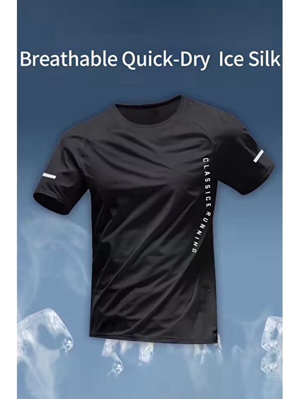 Oksit Classic Running Ice Silk Erkek Sporcu Tişört Nefes Alabilir Hızlı Kuruyan Koşu ve Fitness Tişörtü
