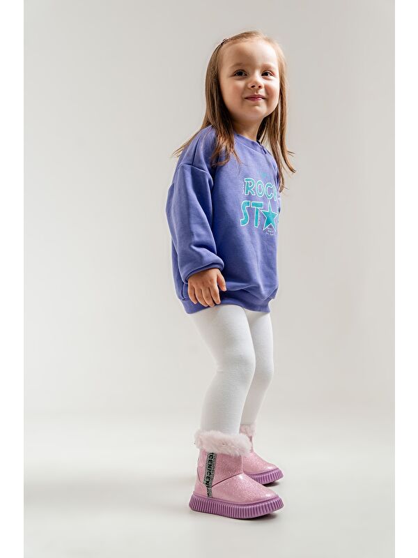 Kız Çocuk Pembe Simli Suni Deri Kürklü Anatomik Kar Botu - Görsel 2