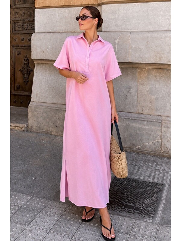 Madmext Pembe Modal Kumaş Maxi Gömlek Elbise Mg2866