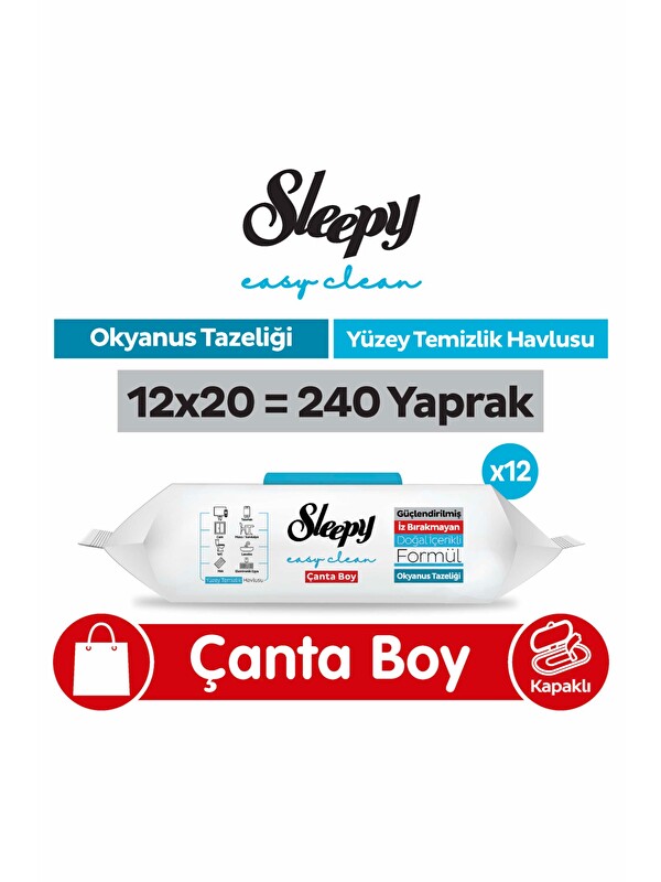 Sleepy Easy Clean Okyanus Tazeliği Yüzey Temizlik Havlusu Çanta Boy 12x20 (240 Yaprak)