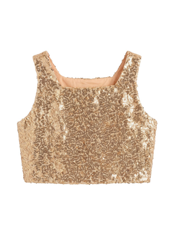 Le Mabelle Altın  Kare Yakalı Pullu Kız Çocuk Kolsuz Crop Bluz - Cintia