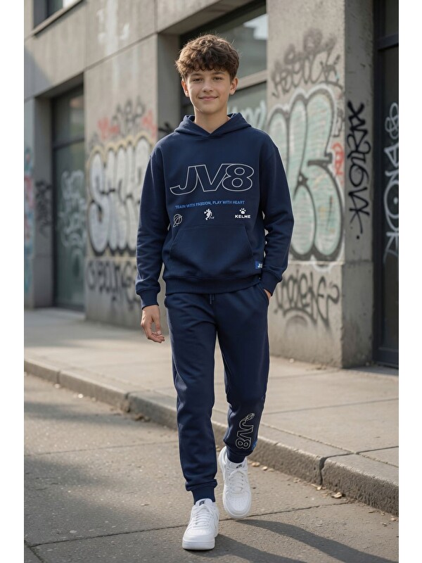 Cansın Mini Lacivert Erkek Çocuk Kapüşonlu Jogger Eşofmanlı 2 İplik Eşofman Takımı 24613