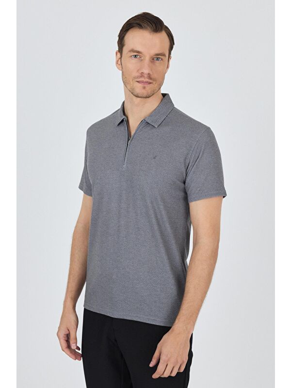 İMZA Koyu Antrasit Polo Yaka Kısa Kol Cepsiz Slim Fit Classic Tişört 1011250176