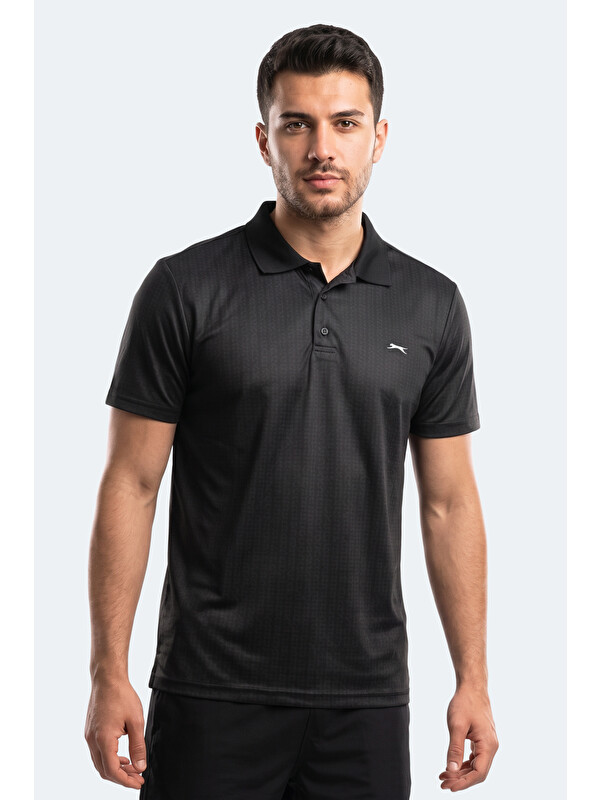 SLAZENGER ROBLES Erkek Polo Yaka Siyah Tişört