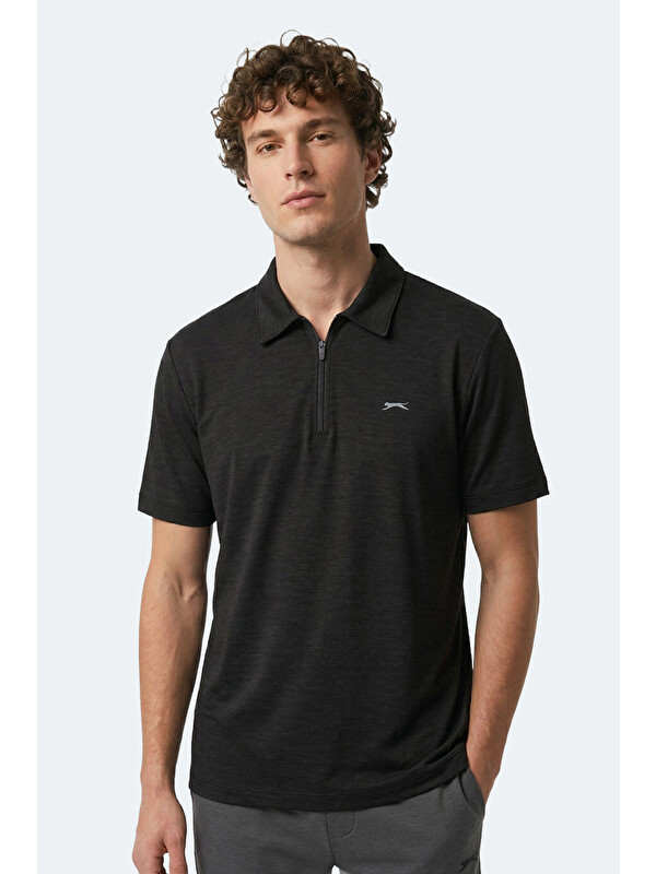 SLAZENGER KHAN Erkek Polo Yaka Siyah Tişört
