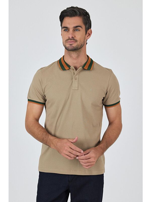 İMZA Bej Kısa Kol Düz Pike Polo Yaka Cepsiz Pamuk Casual Slim Fit %100 Pamuk Tişört 1011250103_591