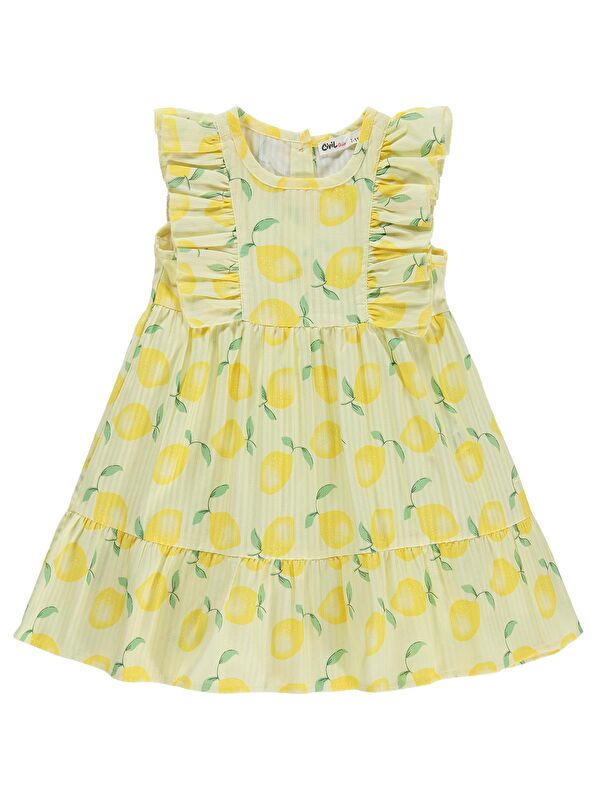 Civil Girls Limon Desenli 2-5 Yaş Elbise - Sarı