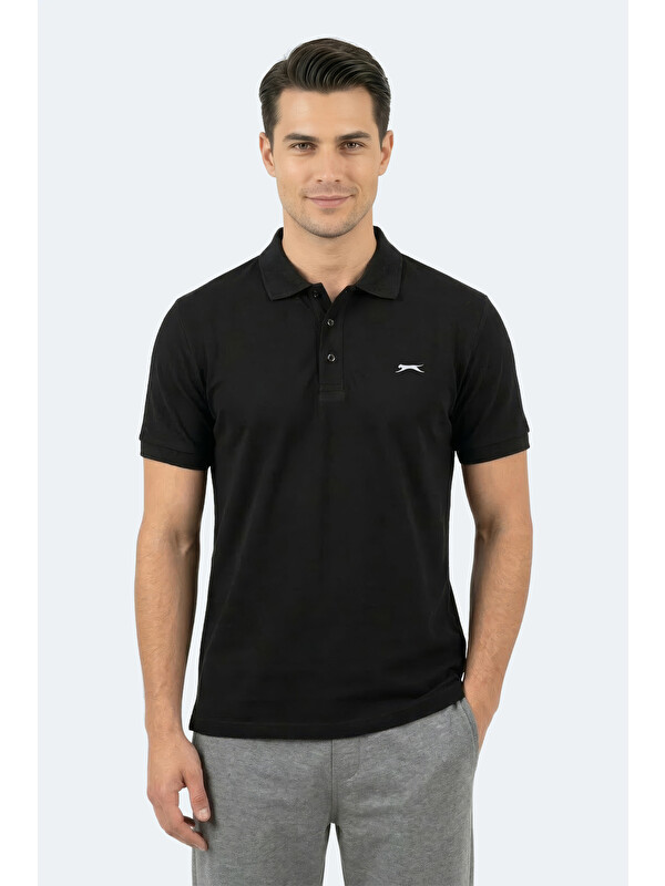 SLAZENGER KATINA Erkek Polo Yaka Siyah Tişört