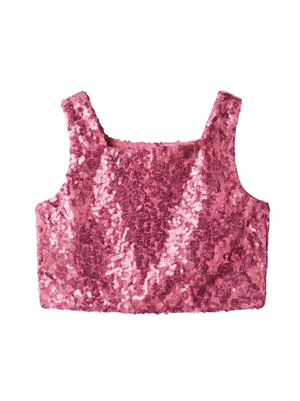 Le Mabelle Fuşya  Kare Yakalı Pullu Kız Çocuk Kolsuz Crop Bluz - Cintia