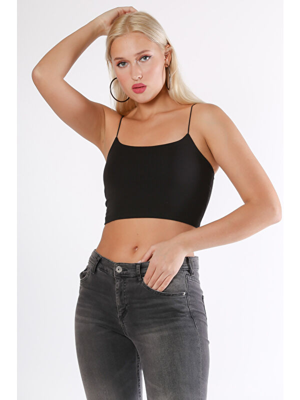 Chiccy Siyah Askılı Örme Crop