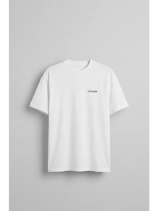 Abluka Online Erkek Oversize Boks Baskılı Pamuklu T-Shirt Beyaz