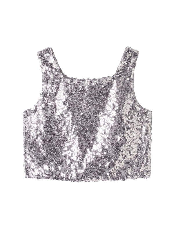 Le Mabelle Gümüş  Kare Yakalı Pullu Kız Çocuk Kolsuz Crop Bluz - Cintia
