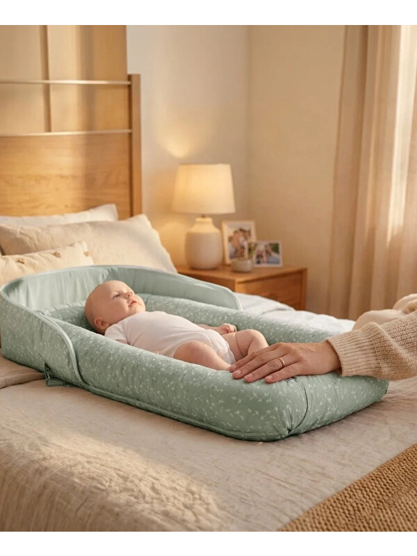 Babyjem Taşınabilir Bebek Yatağı Yeşil Çiçek