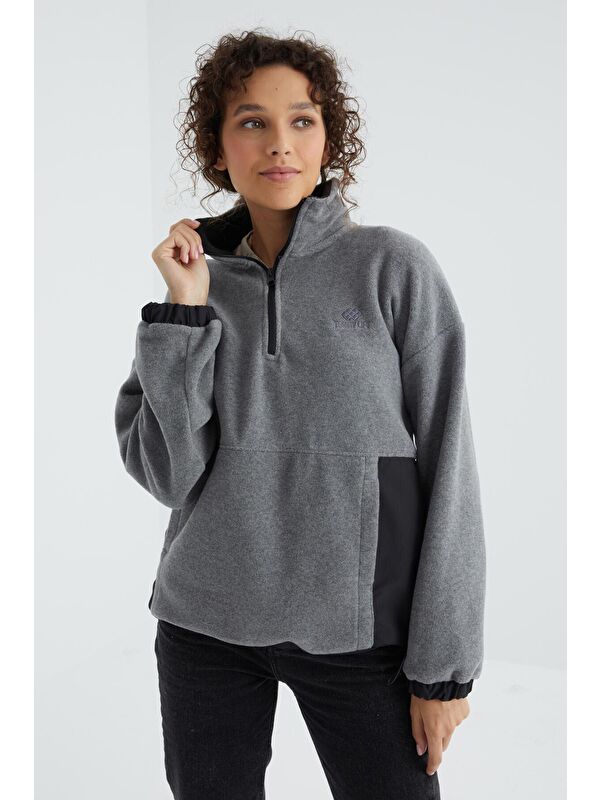 Tommylife Dik Yaka Oversize Kadın Polar Sweatshirt - 97236