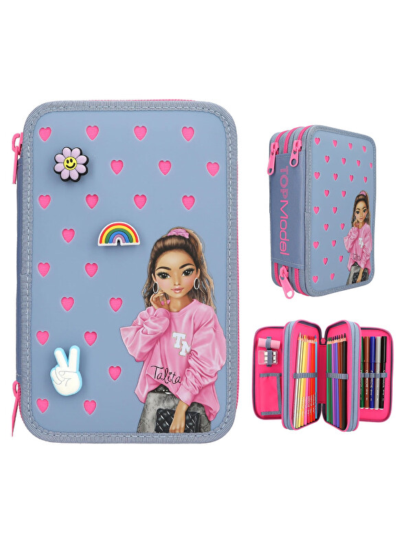 Top Model 3 Katlı İçi Dolu Kalem Çantası Silicone Pins 413478