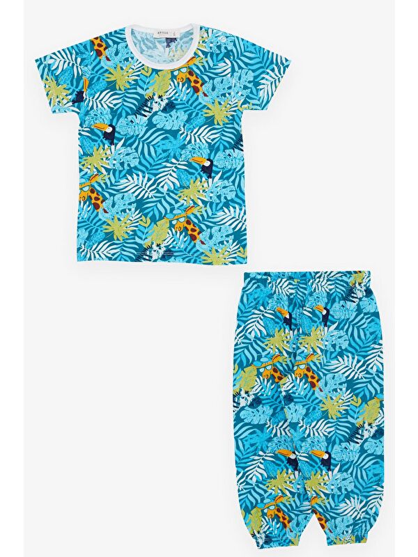 Breeze Kız Bebek Kısa Kollu Pijama Takımı Safari Temalı Turkuaz (9 Ay)