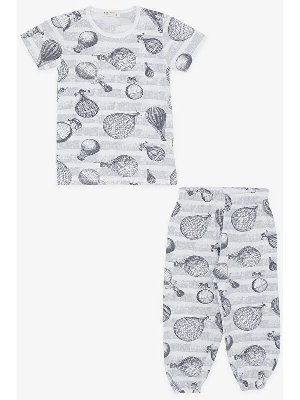 Breeze Kız Bebek Kısa Kollu Pijama Takımı Uçan Balon Desenli Ekru (9 Ay)