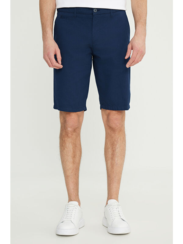AC&Co / Altınyıldız Classics Erkek Lacivert Slim Fit Dar Kesim Yan Cepli Gofre Desenli Şort