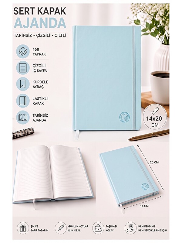 Artlantis Kaliteli Tarihsiz Ajanda Not Defteri A5 14x20cm 1 Adet Lizz Ofs180L Çizgili Lastili Sert Kapak 168 Y