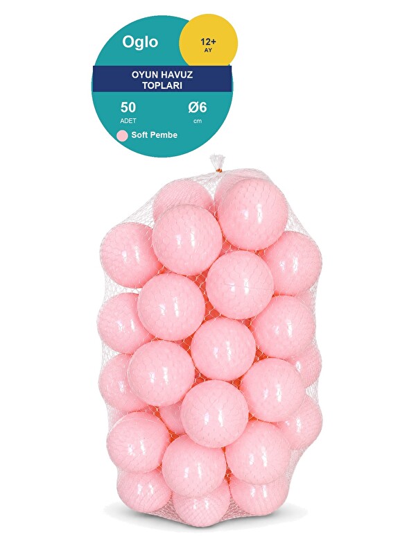 Oglo Soft Pembe Havuz Topu 50 Adet — Yumuşak Oyun Havuzu Topları, Filede 1+ Yaş