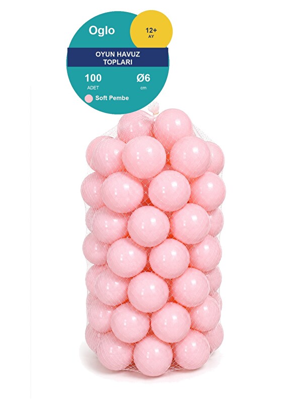 Oglo Soft Pembe Havuz Topu 100 Adet — Yumuşak Oyun Havuzu Topları, Filede 1+ Yaş