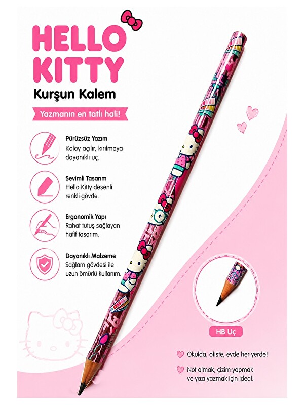 Artlantis Hello Kıtty Kurşun Kalem 1 Adet Hello Kity Yuvarlak Gövdeli Siyah Kurşun Kalem Yumuşak Yazım Kolay T