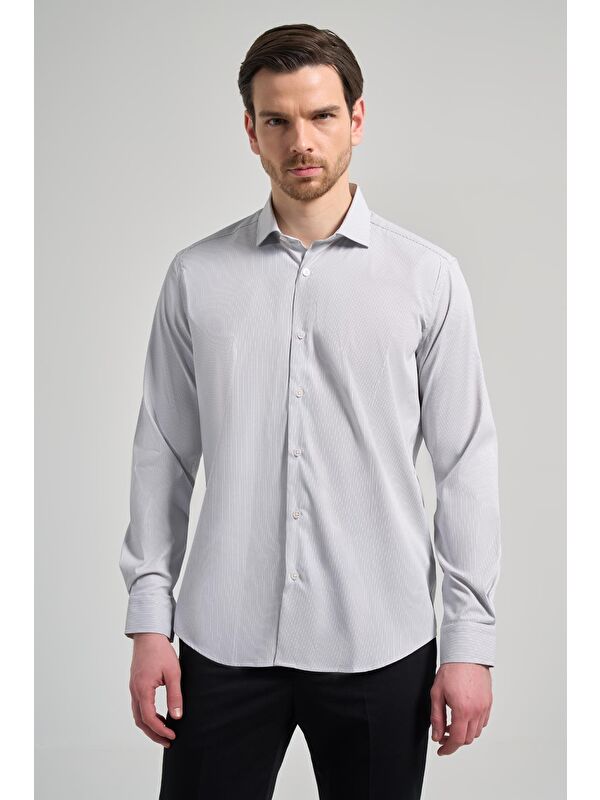 İMZA Uzun Kol Bez Ayağı Sert Yaka Cepsiz Esnek Classic Slim Fit Gömlek 1004250158