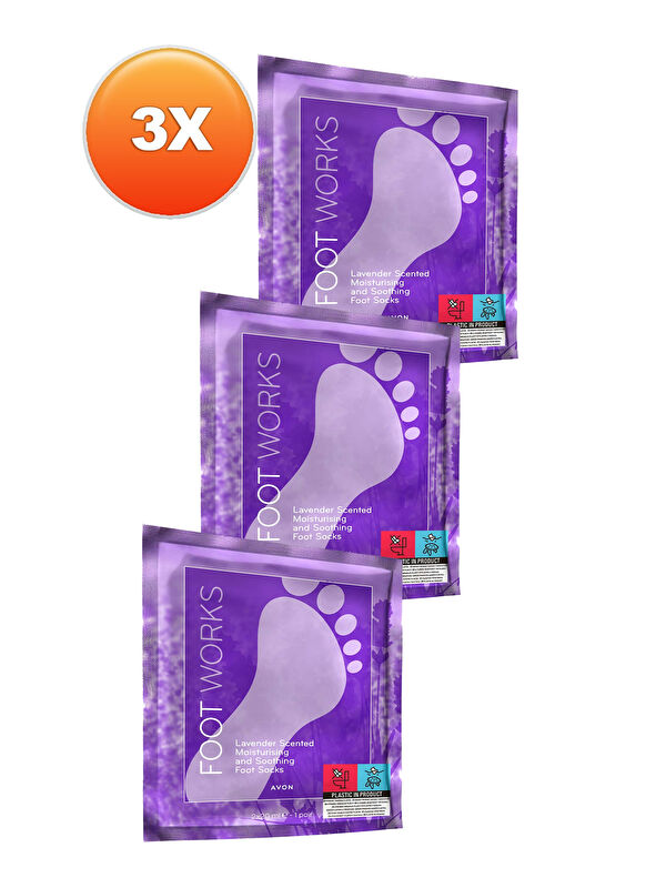 AVON Foot Works Lavanta Kokulu Nemlendirici ve Rahatlatıcı Ayak Çorabı Üçlü Set