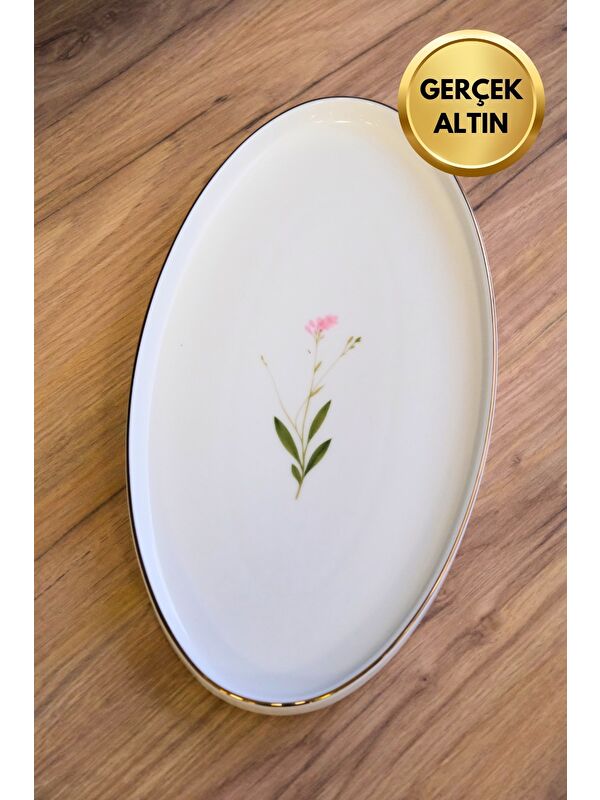 TABAK EVİ Porselen Natura Çuha Altın Yaldızlı Dik Yanaklı Kayık 32,50x17x2,50cm Tekli