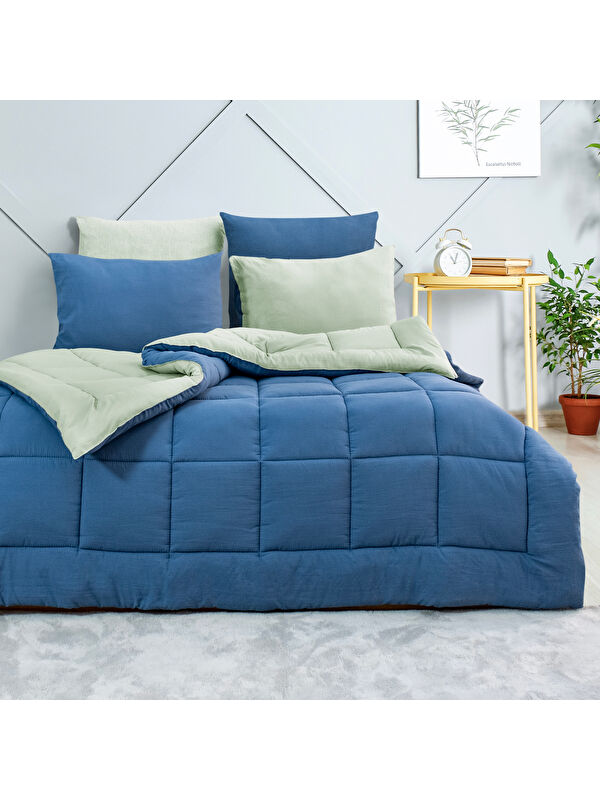 SCHAFER Home Softy Comfort Yorgan Seti 4 Parça-İndigo/Su Yeşili