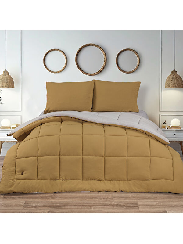 SCHAFER Home Softy Comfort Yorgan Seti 4 Parça-Gri/Hardal