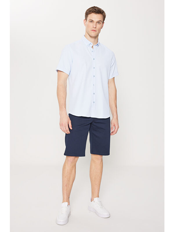 AC&Co / Altınyıldız Classics Erkek Lacivert Slim Fit Dar Kesim Yan Cepli Gofre Desenli Şort