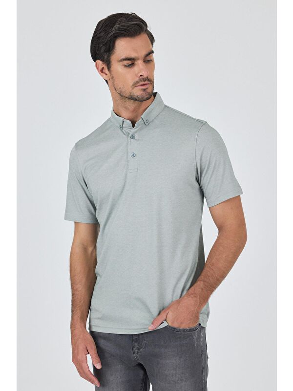 İMZA A.Yeşil Kısa Kol Düz Suprem Polo Yaka Cepsiz Pamuklu Casual Slim Fit Tişört 1011250160_607