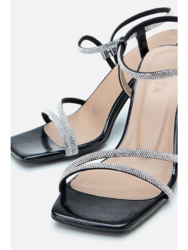Kadın Siyah Taşlı Topuklu Sandalet - Görsel 6