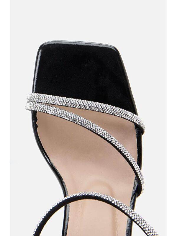 Kadın Siyah Taşlı Topuklu Sandalet - Görsel 7