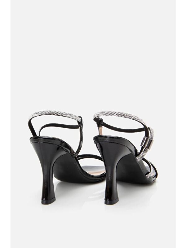 Kadın Siyah Taşlı Topuklu Sandalet - Görsel 9