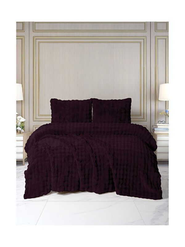 Merinos Dıamond 3 Parça Bubble Kürk Comforter Set Mürdüm MURDUM