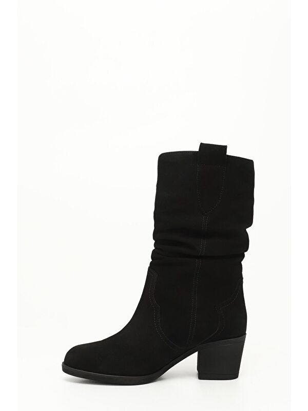 KOYU SİYAH Hakiki Deri Topuklu Körüklü Kadın Günlük Çizme 47531 - Görsel 4