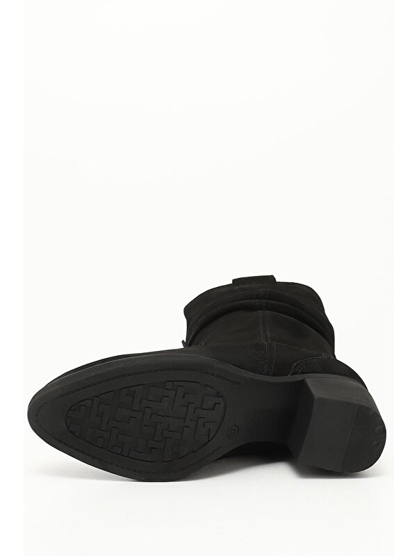 KOYU SİYAH Hakiki Deri Topuklu Körüklü Kadın Günlük Çizme 47531 - Görsel 5