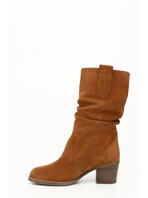 TABA KAHVE MEL. Hakiki Deri Topuklu Körüklü Kadın Günlük Çizme 47531 - Görsel 4