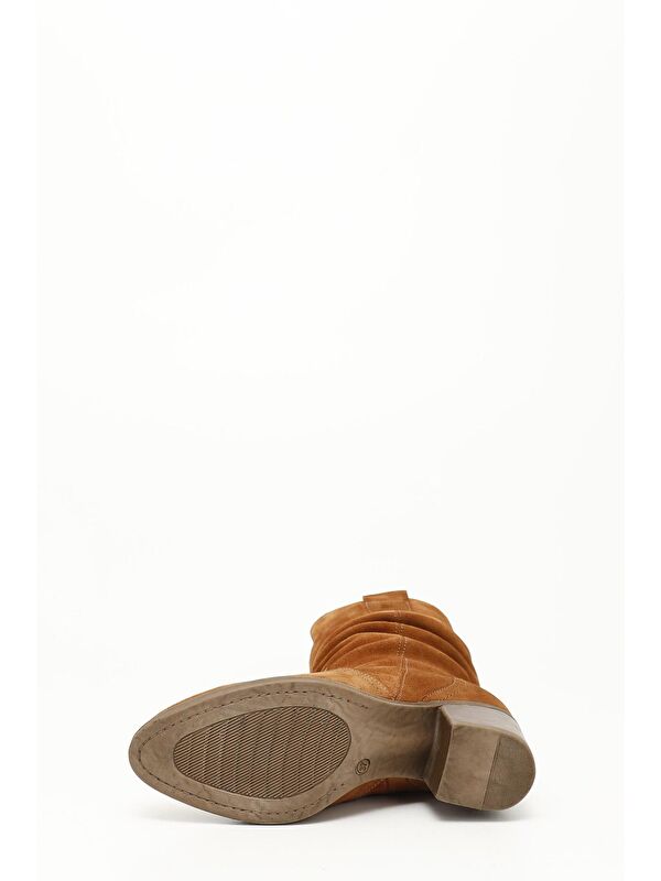 TABA KAHVE MEL. Hakiki Deri Topuklu Körüklü Kadın Günlük Çizme 47531 - Görsel 5